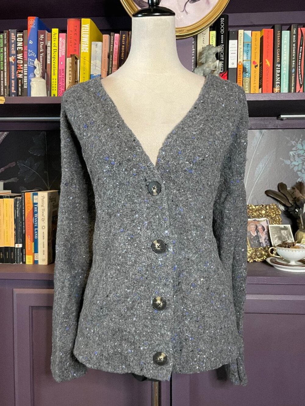 Grey wool blend button up cardigan